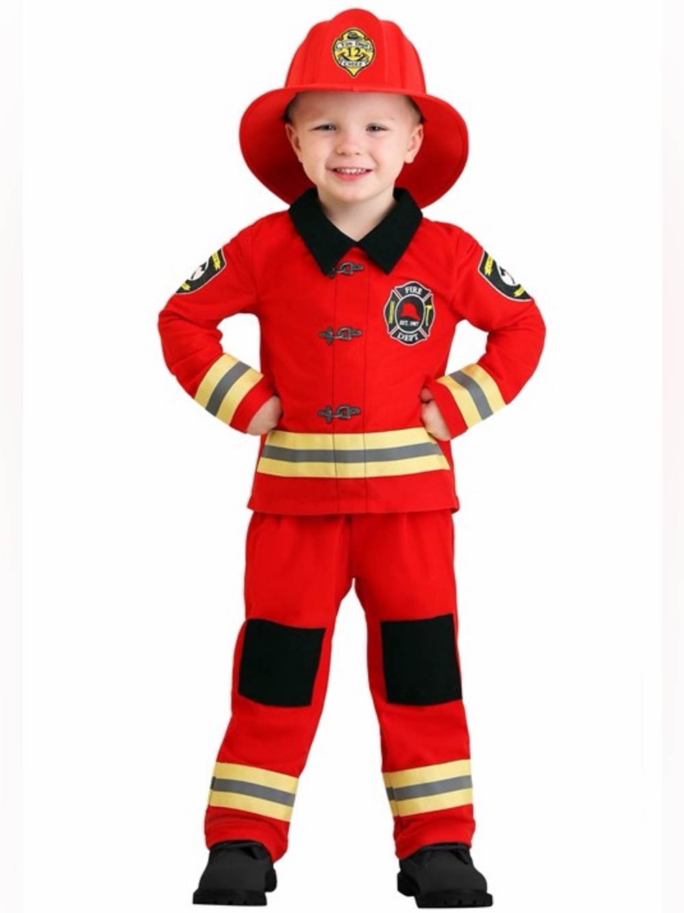 Kids 2T Red Firefighter Two-Piece Costume with Reflective Stripes